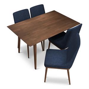 Renk Modern Solid Wood Walnut Dining Room & Kitchen Table and Chairs Set of 4