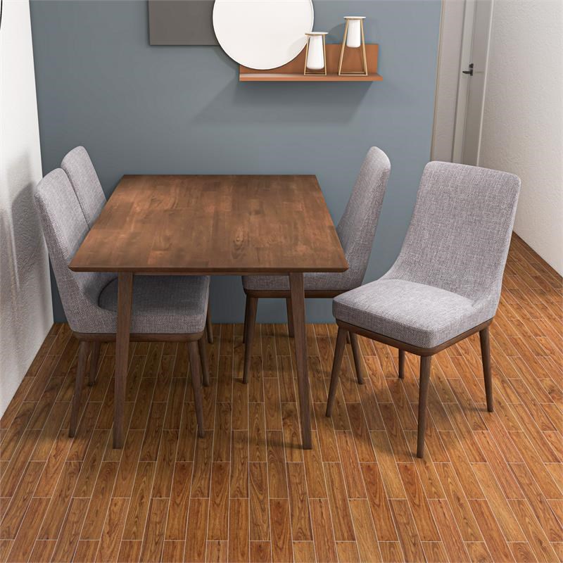 Reaks Mid Century Modern Solid Wood Walnut 5 Piece Dining Room & Kitchen Set