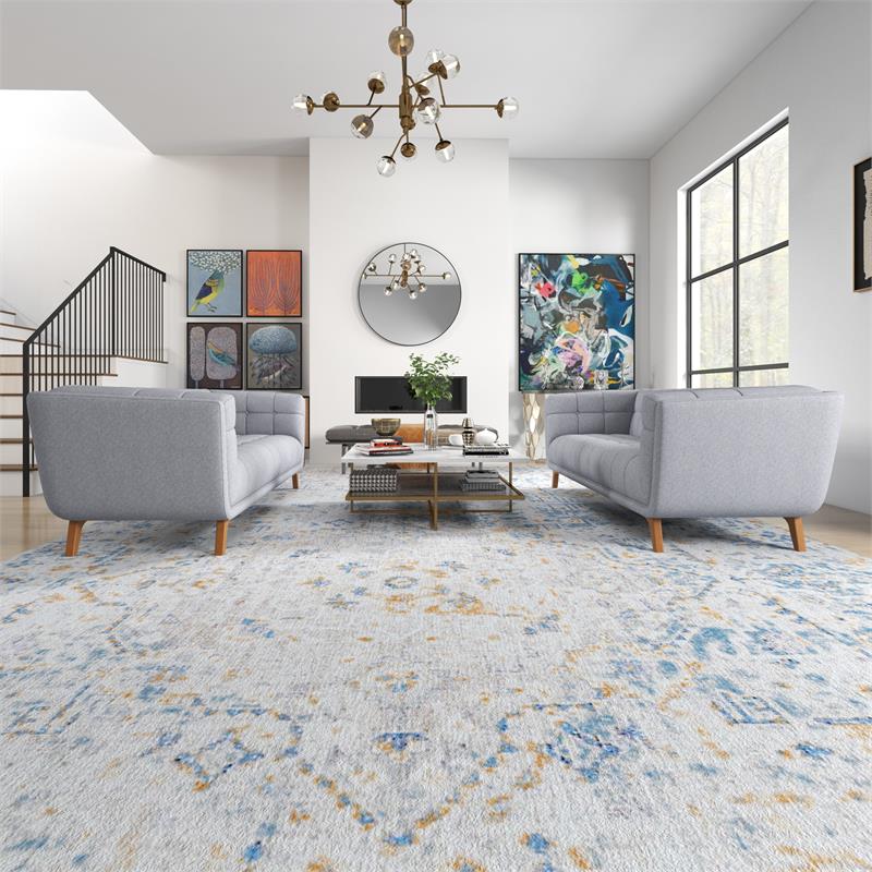 Kartmes Mid-Century Fabric Linen Sofa Set in Light Gray