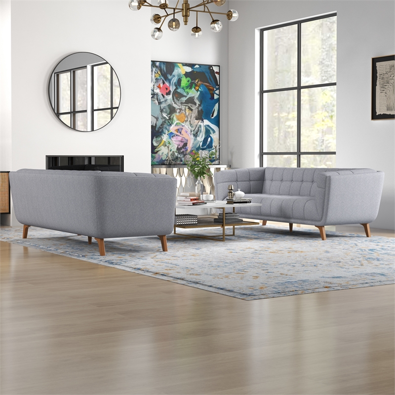 Kartmes Mid-Century Fabric Linen Sofa Set in Light Gray