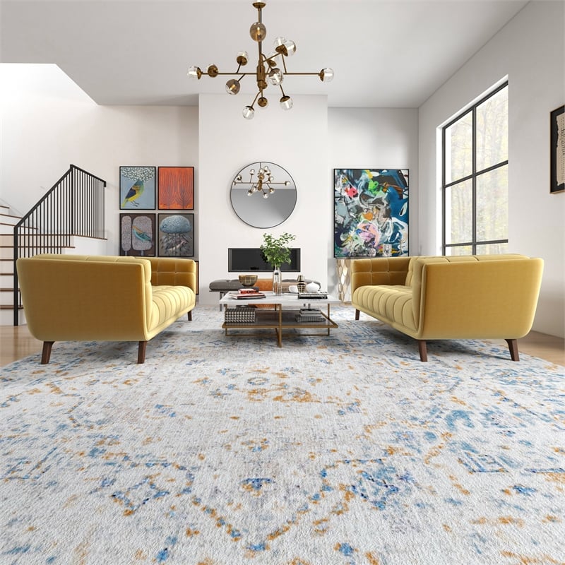 Kartmes Mid-Century Modern Living Room Velvet Sofa Set in Gold