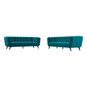 Kartmes Mid-Century Modern Living Room Velvet Sofa Set in Turquoise