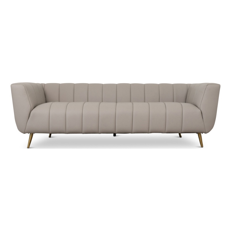Clodette Modern Living Room Full Grain Leather Couch in Light Gray