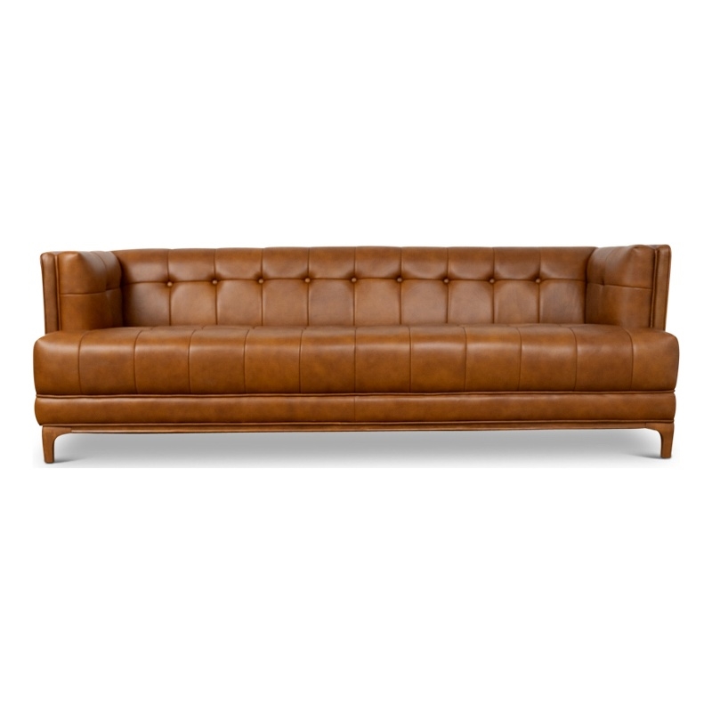 Kenora Mid-Century Furniture Style Upholstered Leather Couch in Cognac Tan