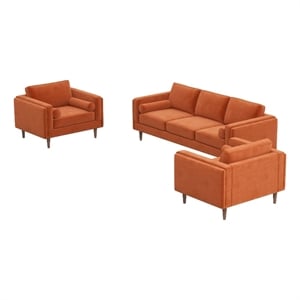 Felix Mid-Century  Pillow Back Velvet Living Room Set in Orange