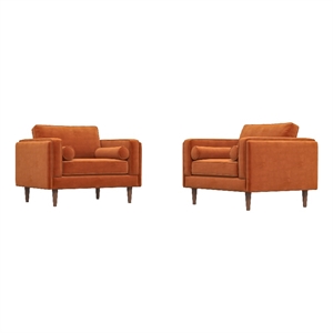 ford mid-century pillow back velvet lounge chair in orange (set of 2)