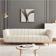 Clodette Mid Century Modern Living Room Genuine Leather Cream Sofa
