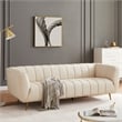 Clodette Mid Century Modern Living Room Genuine Leather Cream Sofa