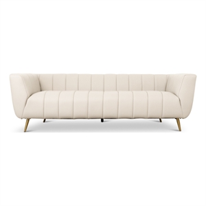 Clodette Mid Century Modern Living Room Genuine Leather Cream Sofa