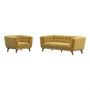 Kelvin Mid-Century Pillow Back Velvet Sofa and Lounge Chair Set in Gold