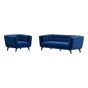 Kelvin Mid-Century Pillow Back Velvet Sofa and Lounge Chair Set in Blue