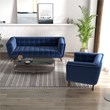 Kelvin Mid-Century Pillow Back Velvet Sofa and Lounge Chair Set in Blue