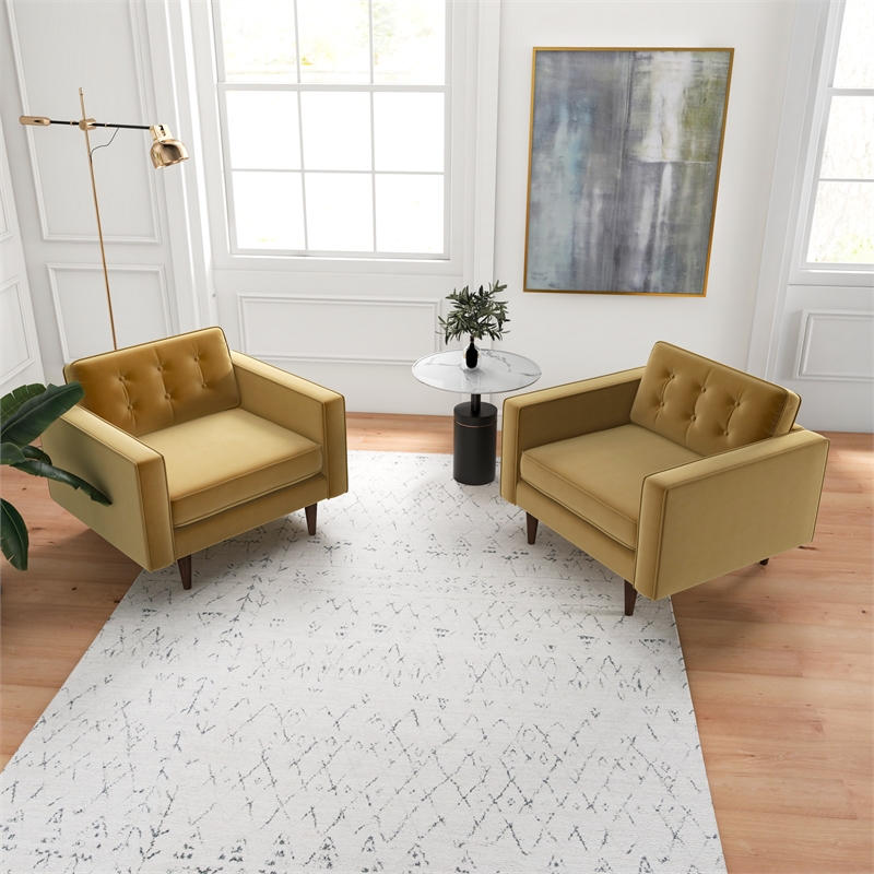 Karmen Mid-Century Pillow Back Velvet Lounge Chair in Gold (Set of 2)