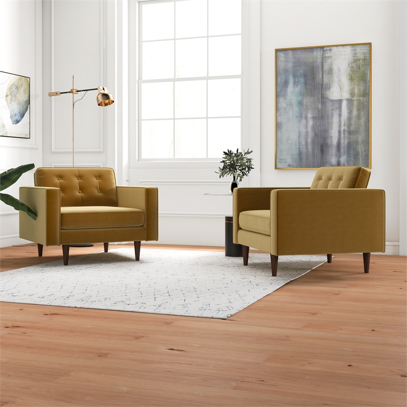 Karmen Mid-Century Pillow Back Velvet Lounge Chair in Gold (Set of 2)