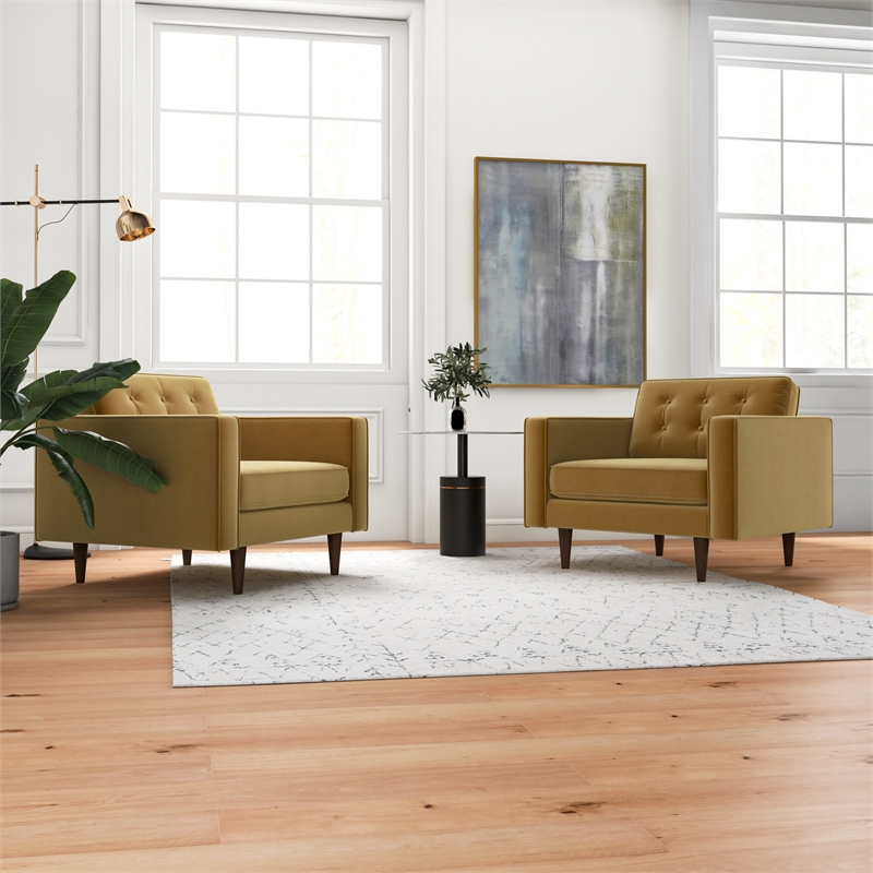 Karmen Mid-Century Pillow Back Velvet Lounge Chair in Gold (Set of 2)