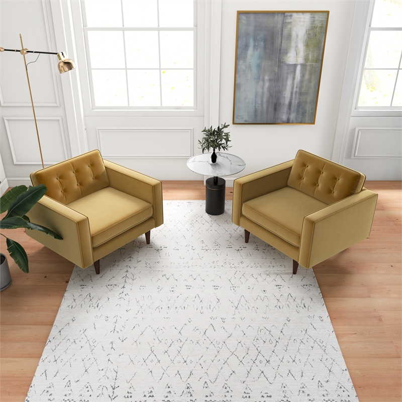Karmen Mid-Century Pillow Back Velvet Lounge Chair in Gold (Set of 2)