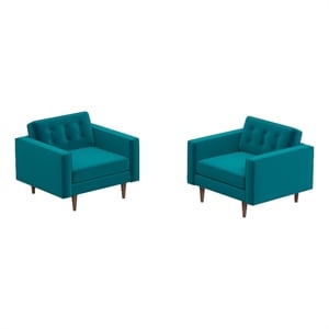 Karmen Mid-Century Pillow Back Velvet Lounge Chair in Turquoise (Set of 2)