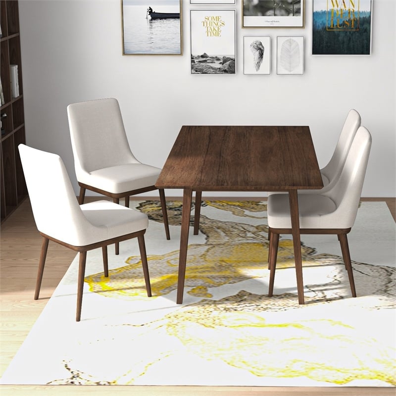 Altus Modern Solid Wood Walnut Dining Room & Kitchen Table and 4 Chair Set