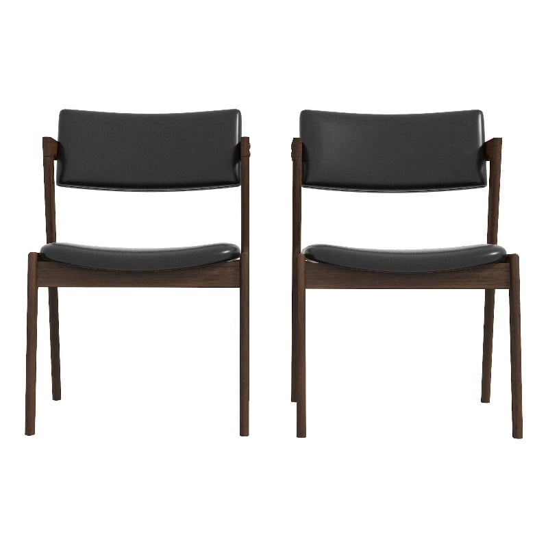 Vego Mid-Century Faux Leather Upholstered Dining Chair in Black (Pair)