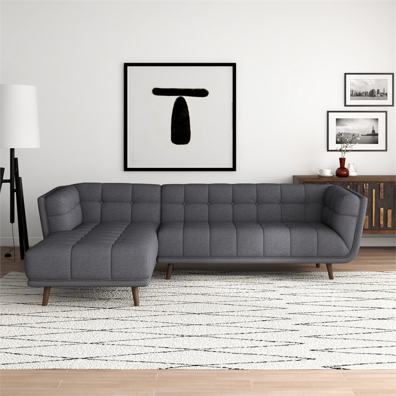 Allen Mid Century Modern Living Room Corner Gray Fabric Sectional Sofa