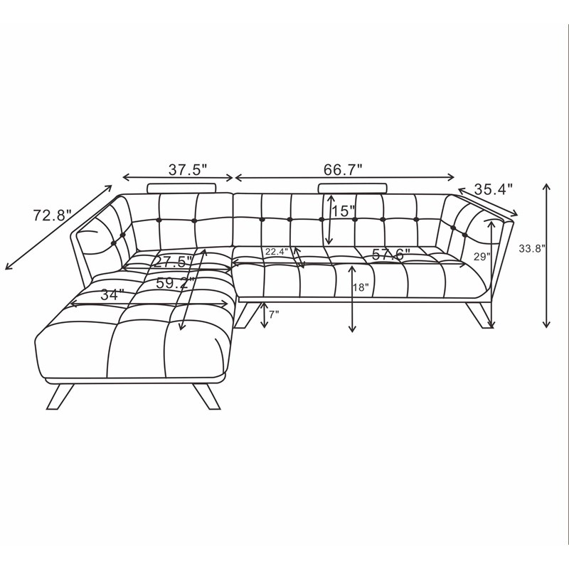Allen Mid Century Modern Living Room Corner Fabric Linen Sectional Sofa in Gray