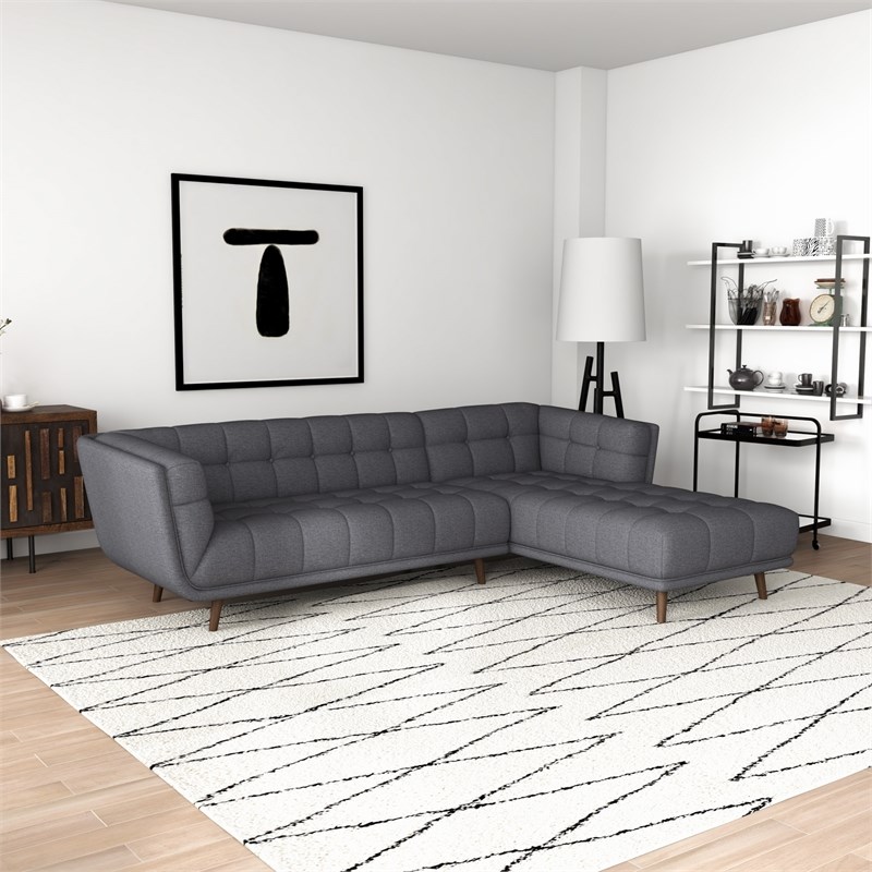 Allen Mid Century Modern Living Room Corner Fabric Linen Sectional Sofa in Gray