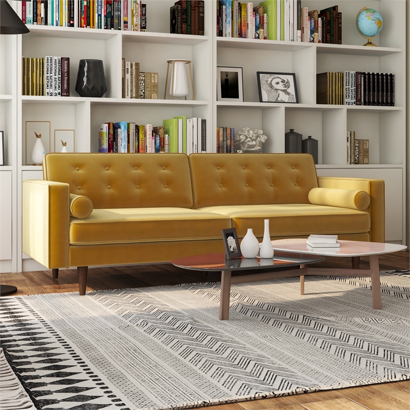 Madoc MidCentury Modern Furniture Style Tufted Back Velvet Sofa in