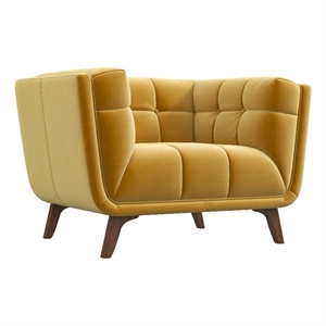 allen mid-century tufted tight back velvet upholstered lounge chair in gold
