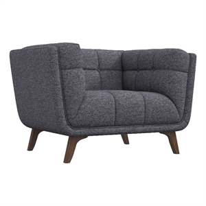 allen mid-century tufted tight back linen upholstered lounge chair in dark grey
