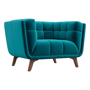 allen mid-century tufted tight back velvet upholstered lounge chair in teal