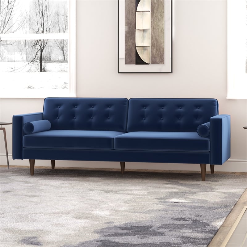 Kearney Mid Century Modern Furniture Style Navy Blue Velvet Living Room ...