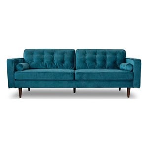 Kearney Mid-Century Tufted Tight Back Turquoise Velvet Upholstered Sofa