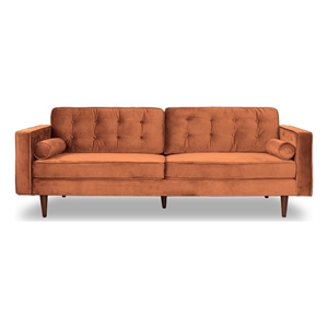 Kearney Mid-Century Modern Tufted Tight Back Velvet Upholstered Sofa in Orange