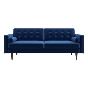 harriet mid-century pillow back velvet upholstered loveseat in blue