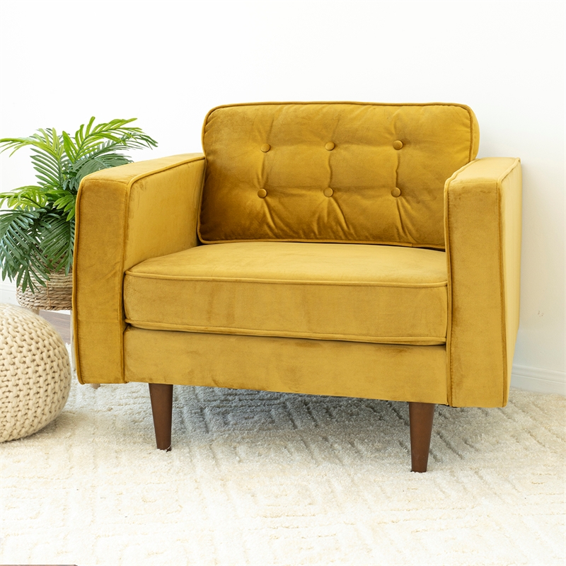 Conway Mid-Century Tufted Back Upholstered Velvet Armchair in Gold