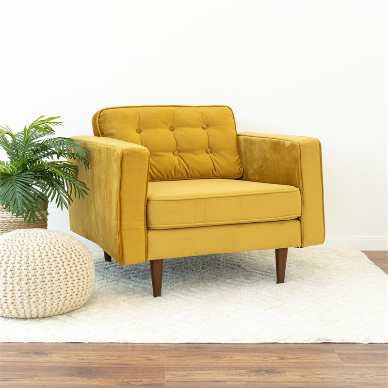 Conway Mid-Century Tufted Back Upholstered Velvet Armchair in Gold