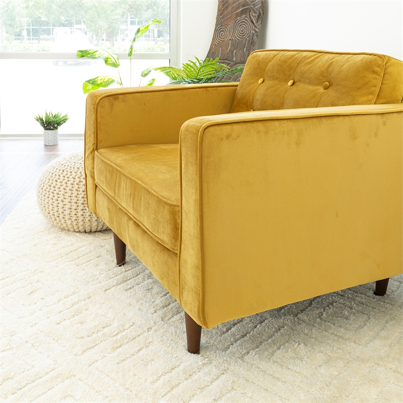 Conway Mid-Century Tufted Back Upholstered Velvet Armchair in Gold