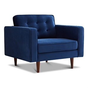 harriet mid-century tufted pillow back velvet upholstered arm chair in blue