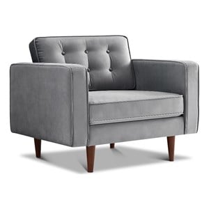 Chester Mid-Century Tufted Pillow Back Velvet Upholstered Arm Chair in Gray