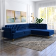 Celestine Modern Pillow Back Velvet Right-Facing Upholstered Sectional in Blue