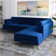 Celestine Modern Pillow Back Velvet Right-Facing Upholstered Sectional in Blue