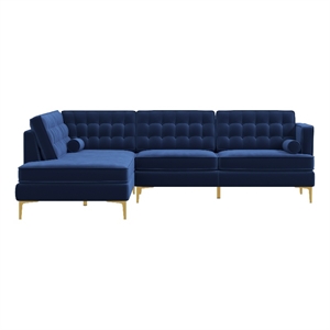 kole mid-century pillow back velvet left-facing upholstered sectional in blue