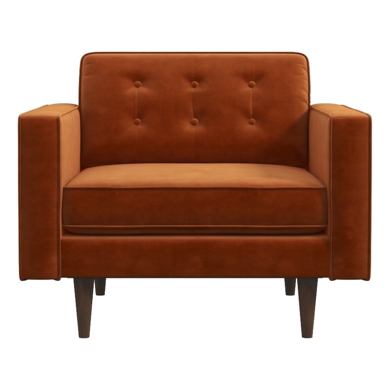 Chester Mid Century Modern Style Tufted  Wide Velvet Armchair in Orange