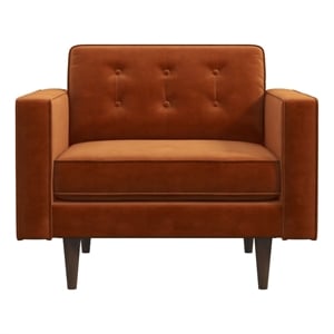 Chester Mid Century Modern Style Tufted  Wide Velvet Armchair in Orange