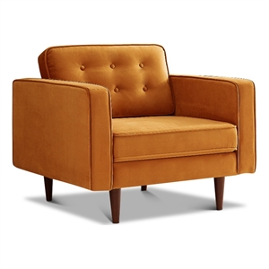 harriet mid century modern style tufted  wide velvet armchair in orange