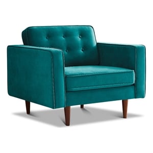 Chester Mid-Century Modern Velvet Upholstered Armchair in Turquoise
