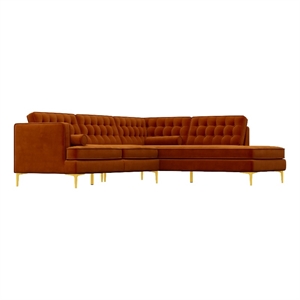 kole orange velvet modern living room right-facing corner sectional sofa