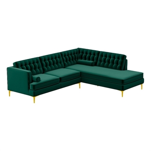 kole mid-century modern green velvet living room corner sectional couch