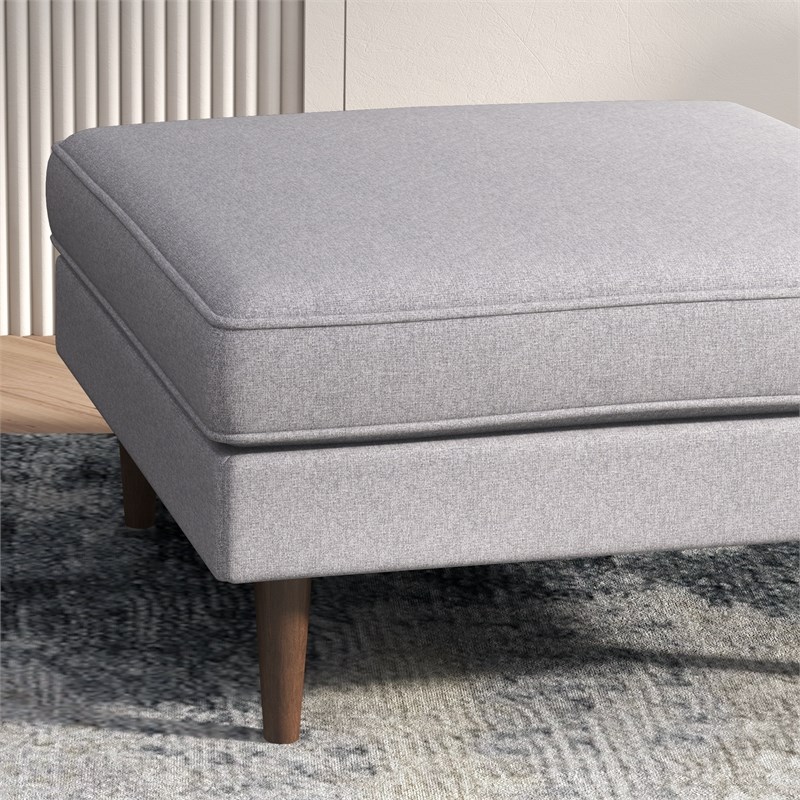 Hudson Mid-Century Square Fabric Linen Upholstered Ottoman in Light Gray