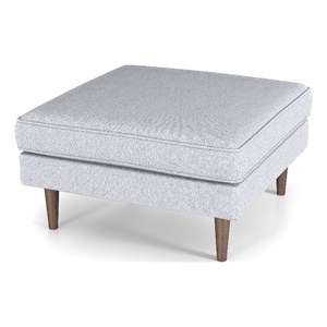 Hudson Mid-Century Square Fabric Linen Upholstered Ottoman in Light Gray